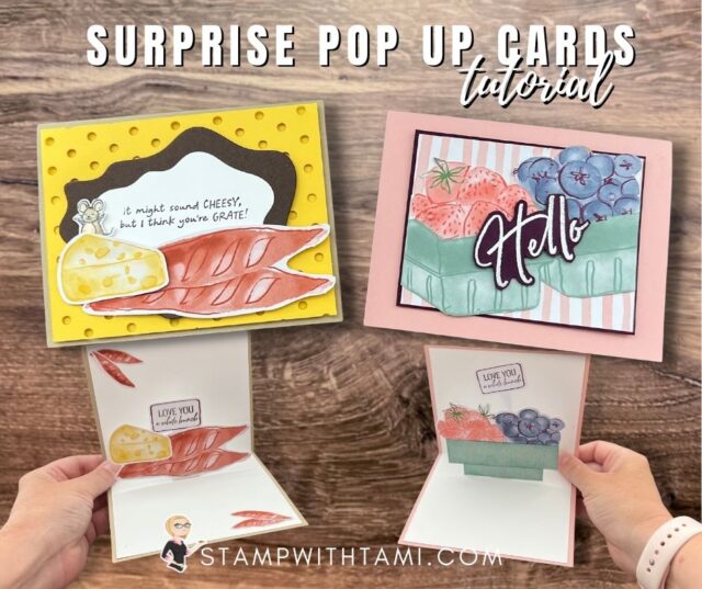 <h2>SURPRISE INSIDE POP UP CARD SERIES</h2> <p>CARDS 1 &amp; 2</p> <p><span style="font-size: 10pt;"><em>Today is my <a href="http://stampwithtami.com/demonstrator/">Stamp It Demonstrator</a>’s Group Blog Hop . We’re all really excited to unveil our projects, and announce a <strong>new contest giveaway</strong>. To continue on your journey through our projects, simply use the <strong>BLOG HOPPERS</strong> links below.</em></span></p> <p>Surprise your loved ones with these fun interactive pop up cards. I'll be sharing a super easy way to make these cards. This video class kicks off my series of pop up cards. </p> <p><img class="wp-image-64474 size-medium alignright" src="http://stampwithtami.com/blog/wp-content/uploads/2022/06/tamis-stampin-up-pop-up-card-series1-300x300.jpg" alt="" width="300" height="300" /></p> <p>The first 2 cards in this series are alternates to the June 2022 Paper Pumpkin kit. As of the time of this livestream the refill to the "<strong>Pick of the Crop</strong>" kit was still available (while they last).</p>