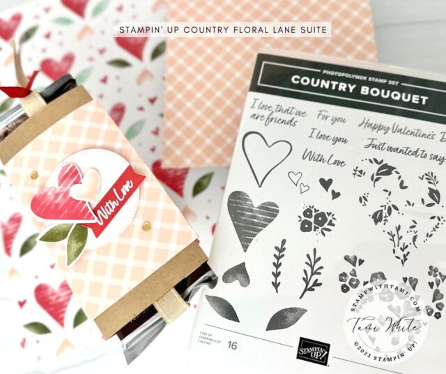 VALENTINE'S DAY CHOCOLATE TREATS
Give something sweet this Valentine's Day with a special chocolate treat. A fun and easy candy bar belly band created with the Stampin' Up! Country Floral Lane Suite. I cased this candy bar idea from the samples in the 2023 Jan-April Mini Catalog.
Get my Country Floral Lane Chocolate Treat holder class free when you purchase the suite in my online store. Get details here.   Scroll down for:✅ Written Instructions with measurements✅ Photos of these cards from different angles✅ Full supply list of products used to make each of these cards✅ More from the new Mini Catalog