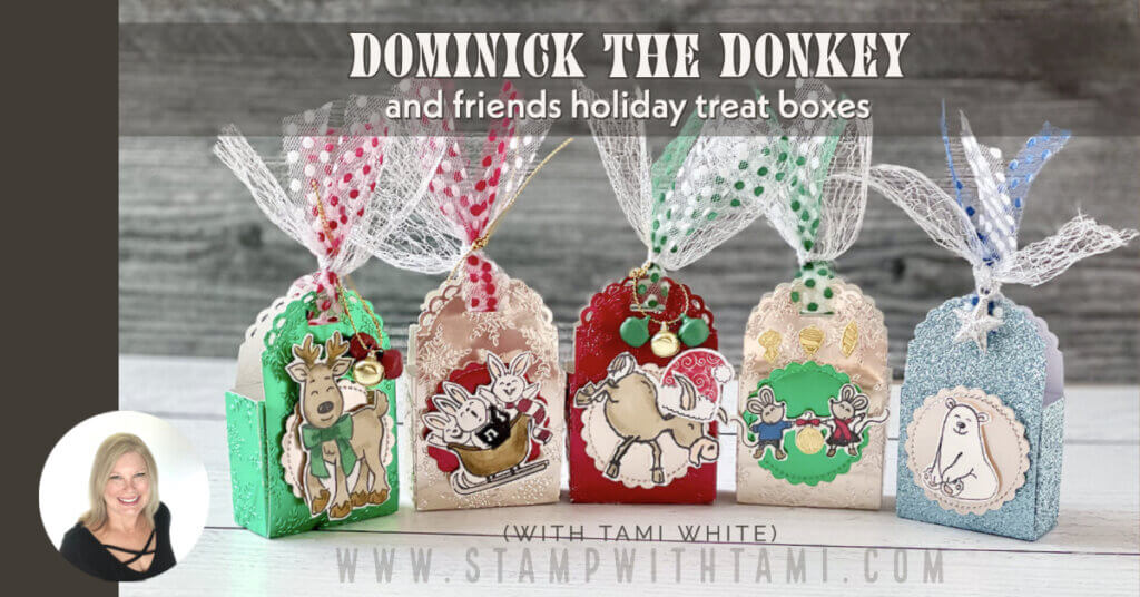 Stampin' Up Holiday Little Treat boxes. DIY handmade Christmas boxes. Stampin Up Darling Donkeys and Warm & Toasty stamp set.