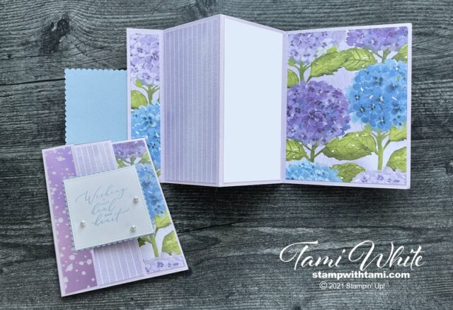 How to make a triple fold hydrangea card with Stampin Up Hydrangea Hill Suite