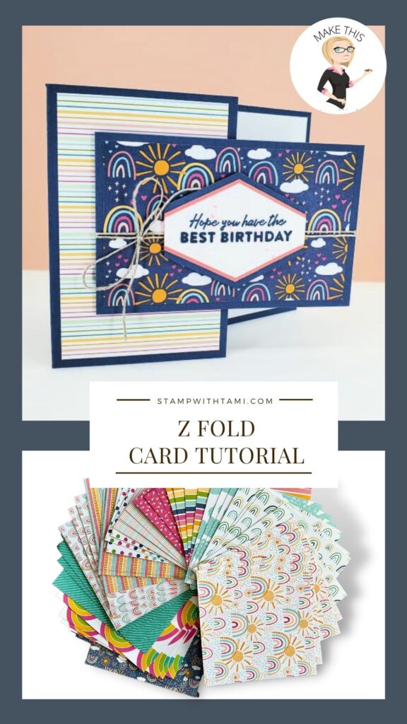 Hope you have the best birthday! I bright and chery fun z-fold card. This card was designed by Rose Grunwald using the new 2022 Sale-a-bration Rainbows & Sunshine Designer Paper and the new Stampin Up Friendly Hello Stamp Set. Both coming out in January 2022. Both are available now to demonstrators, get full pre-order details here.