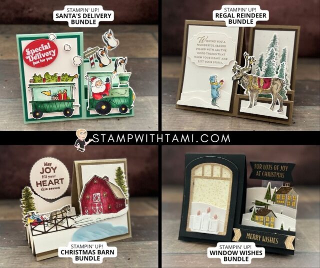 These are a few more of the Christmas in July Blog Hop cards. They are all new bundles from the Stampin Up "Holiday" July-December Mini Catalog Stay tuned here to my blog for instructions for all of these cards over the next week.