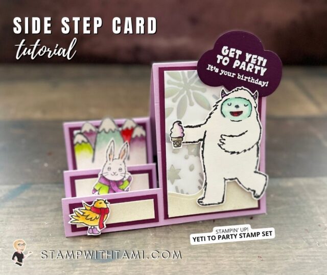 YETI TO PARTY - SIDE STEP SERIES  More Christmas in July fun folds. This one using the Stampin Up Yeti to Party & All Bundled Up stamp sets. Card 7 in my side step card series.   I have written instructions for this card, side step fun fold template and video tutorial sharing how to make this fold below. In addition there are links to the rest of the cards in this series.