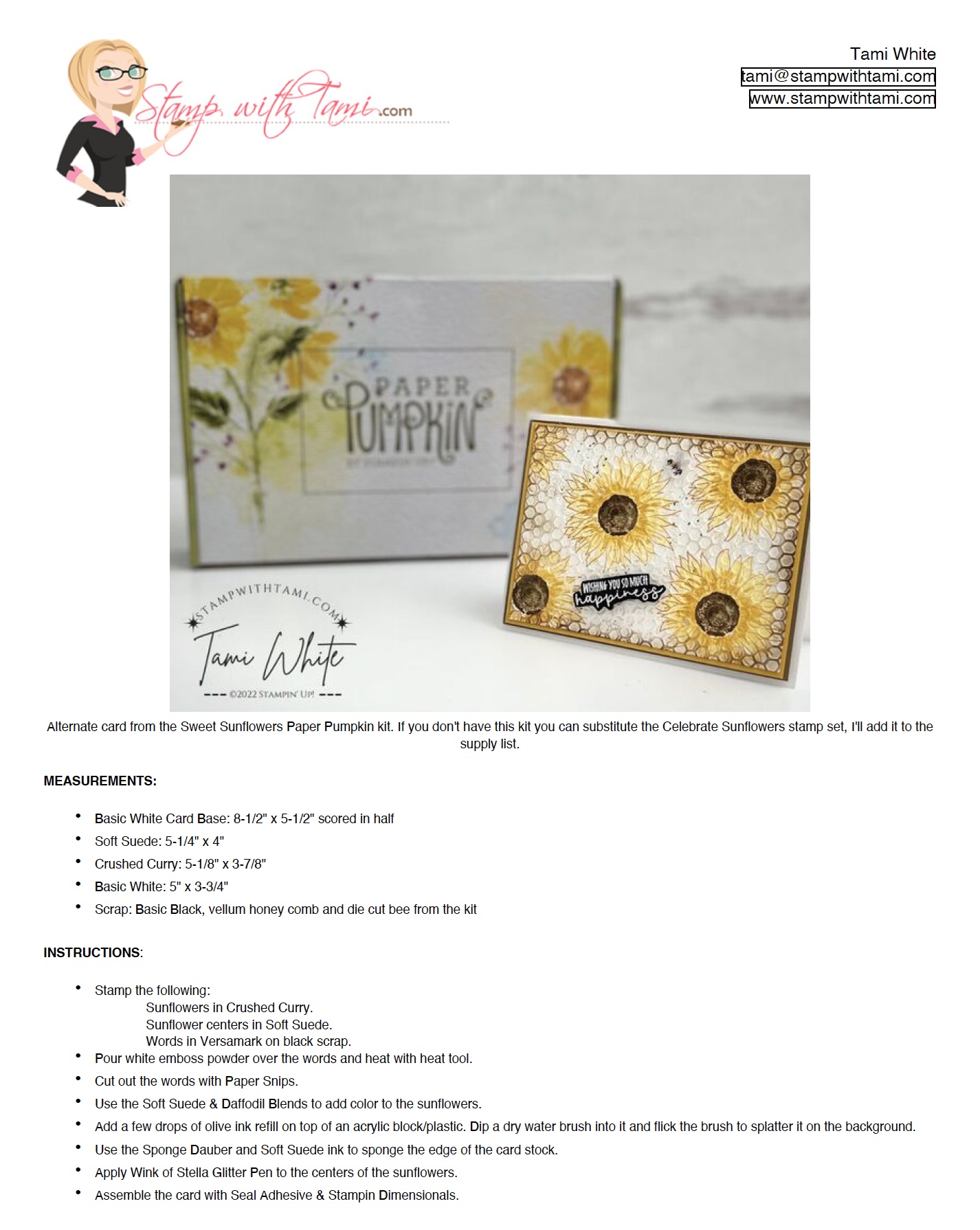 Sweet Sunflowers Alternate Paper Pumpkin Card | Stampin Up Fun Fold Cards