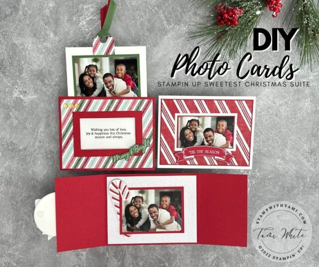 Everyone loves photo cards during the holidays so I’ve created 24 photo card ideas to inspire you this holiday season. I have 8 sets, each set containing 3 different photo cards. There is a variety of simple cards, interactive cards, fun folds, slimline cards and more. You can use these designs for Christmas and beyond.   I'll kick off this series with my first set of 3 cards from the Stampin Up Sweetest Christmas Suite. This set includes a pull up photo, a gatefold and a traditional photo card. Join me on my video class where I'll share:  How to make the first set of 3 cards  I'll show all 24 photo card ideas and what is coming   I'll be posting more details and instructions for the rest of the series over the next couple of weeks here on my blog.