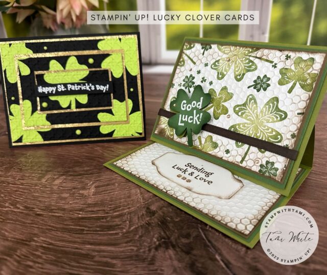 LUCKY CLOVER ST PATRICK'S DAY CARDS
An old Irish proverb says "A good friend is like a four leaf clover; hard to find and lucky to have." 🍀 Whether it's for St Patrick's Day, a friend's birthday, or just a friendly hello these cards will share love and luck. I created them with the Stampin' Up! Lucky Clover stamp set and punch. 
The Lucky Clover Stamp Set is still available, but sadly the clover punch has sold out. So I updated the parakeet and black card with the Stampin' Up! Dragonflies Punch. BAM! Now it's even more versatile and just as awesome.