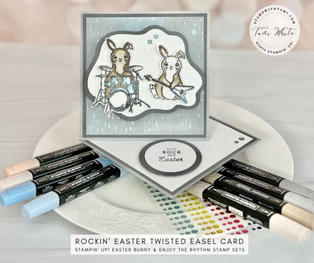 Are you ready to rock this Easter? Make your own Easter Bunny rock band card with this cool easel fold and masking techniques! Get the video tutorial, tips, and template to create your own Easter Bunny rock band card.

I had too much fun with this combining the Easter Bunny and Enjoy the Rhythm Stamp Sets to create this rock band and a cool trick to combine the words from the 2 sets to make "You rock my Easter". To help you make this card I put together a short video tutorial, tips and a template for the card fold. I will share some masking techniques using masking paper.
